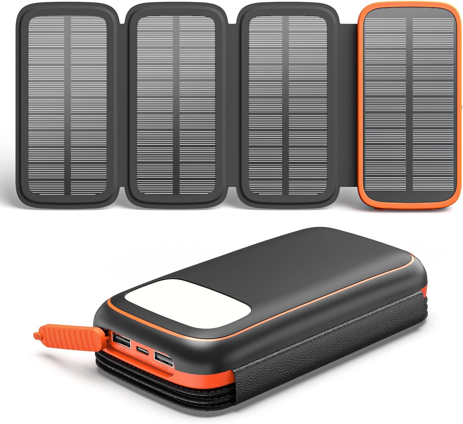 Solar Charger 27000mAh Power Bank with 4 Solar Panels & 3 USB Outputs, 3A Fast Charging Portable Charger USB C External Battery Pack Compatible with Smartphones Tablets