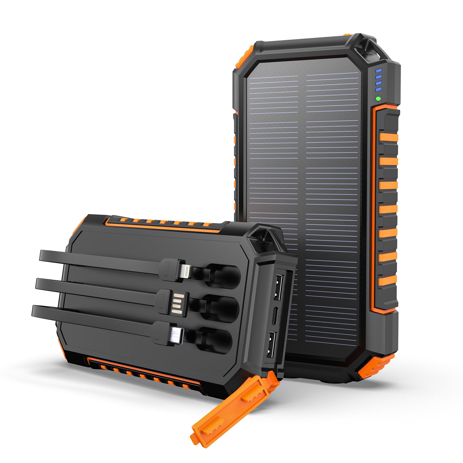 Power Bank Solaire 27000mAh SOARAISE - 15W USB-C, Charge Sans Fil - 4 Câbles Intégrés - Imperméable IP67 - Pour Camping, Randonnée