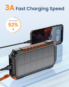 Solar Charger Power Bank 27000mAh Built in 3 Cables Five Outputs 15W Fast Charging Power Bank for All Mobile Devices Solar Portable Charger with Dual Flashlights