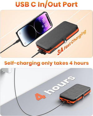 Solar Power Bank Wireless Charger 10000mAh Built in 3 Solar Panels Three Outputs 15W Fast Charging Solar Charger for iPhone 15/15 Plus/15 Pro/15 Pro Max, iPhone 14/13 Series, Samsung Galaxy