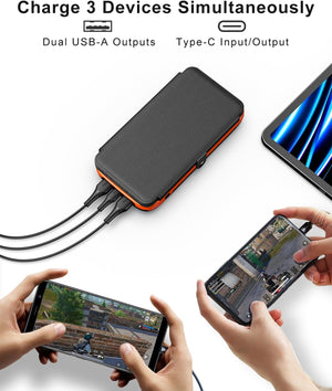 Solar Charger 27000mAh Power Bank with 4 Solar Panels & 3 USB Outputs, 3A Fast Charging Portable Charger USB C External Battery Pack Compatible with Smartphones Tablets