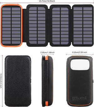 Solar Charger 27000mAh Power Bank with 4 Solar Panels & 3 USB Outputs, 3A Fast Charging Portable Charger USB C External Battery Pack Compatible with Smartphones Tablets